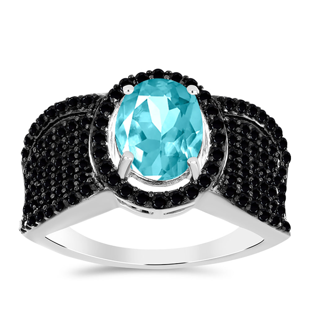 Pierścionek ze srebra próby 925 z kwarcem Paraiba i czarnym spinelem 3 