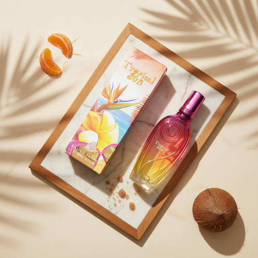 100 ml wody prefumowanej "TROPICAL SUN" Owocowy piżmowy zapach dla kobiet, o wysokiej zawartości olejków zapachowych 3%