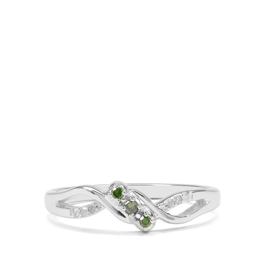 Pierścionek ze srebra próby 925 z zielonym diamentem i białym diamentem