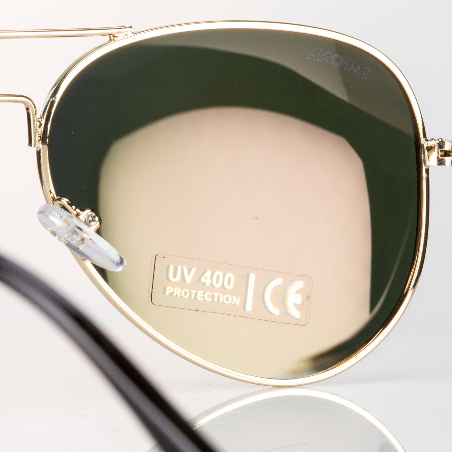 Emporia Włochy - Okulary przeciwsłoneczne Aviator "SUNBURST", spolaryzowane okulary przeciwsłoneczne z twardym etui i ściereczką do czyszczenia, pomarańczowe szkła sunburst, złota oprawka