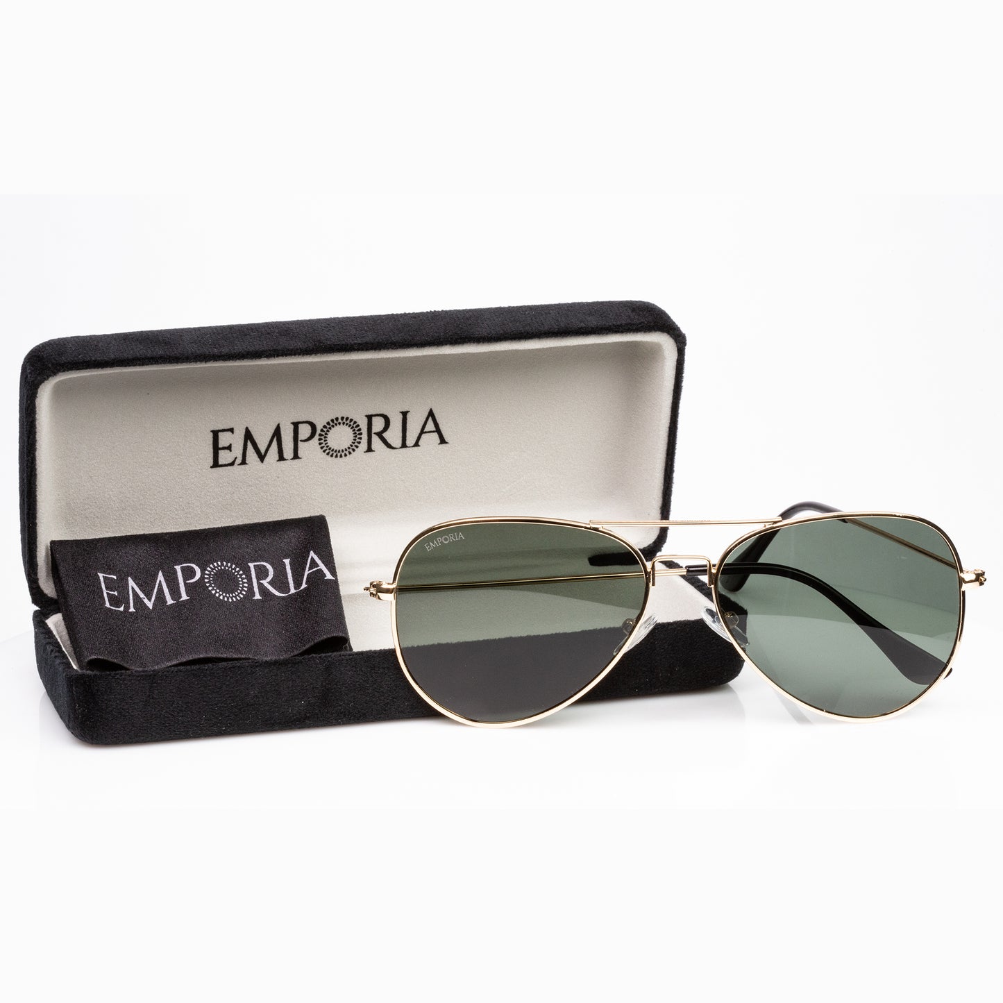 Emporia Italy - Okulary przeciwsłoneczne Aviator "ORIGINAL", spolaryzowane okulary przeciwsłoneczne z twardym etui i ściereczką do czyszczenia, klasyczne ciemnozielone soczewki, złota oprawka