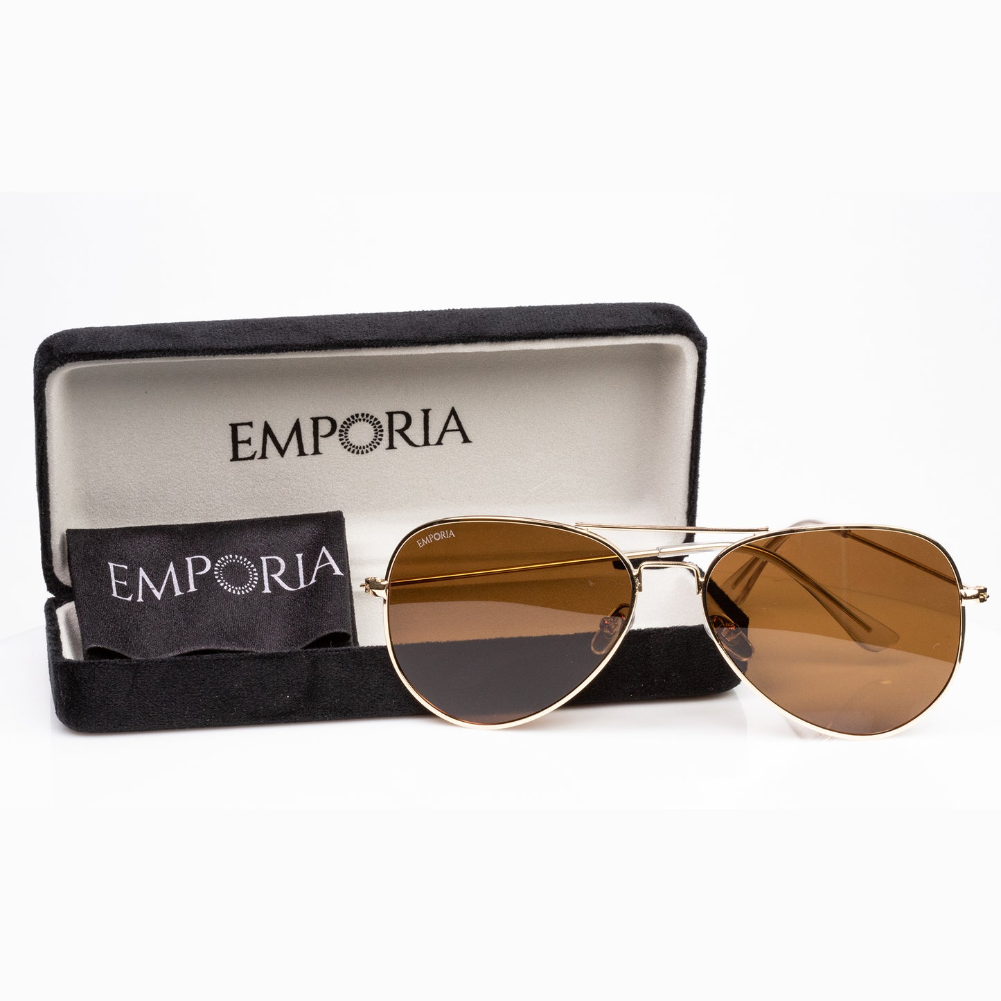 Emporia Italy - Okulary przeciwsłoneczne Aviator "PUSTYNIA", polaryzacyjne okulary przeciwsłoneczne z twardym etui i ściereczką do czyszczenia, jasnobrązowe soczewki, złota oprawka