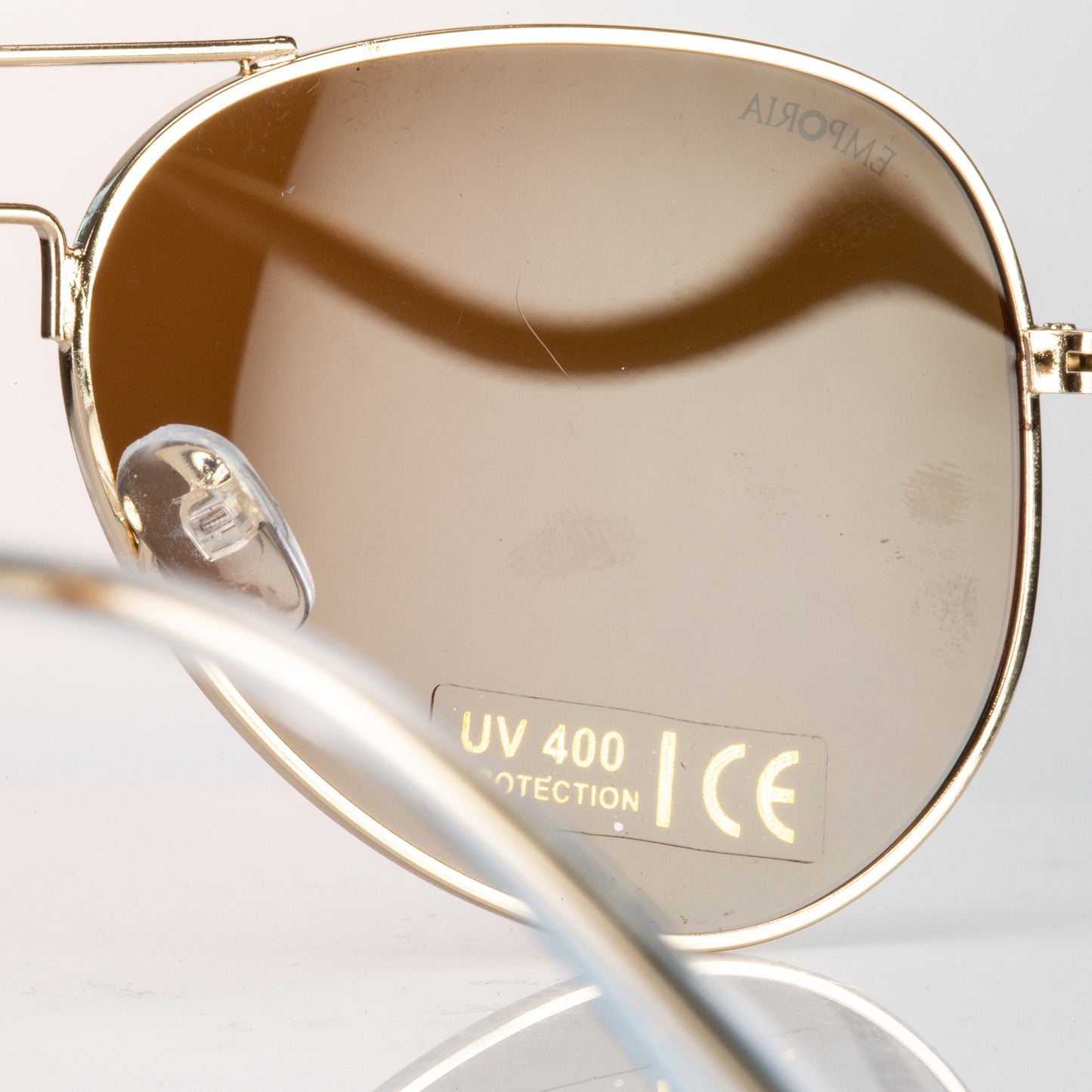 Emporia Italy - Okulary przeciwsłoneczne Aviator "PUSTYNIA", polaryzacyjne okulary przeciwsłoneczne z twardym etui i ściereczką do czyszczenia, jasnobrązowe soczewki, złota oprawka