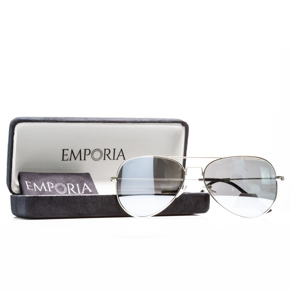 Emporia Italy - seria Aviator "KRYSZTAŁ", spolaryzowane okulary przeciwsłoneczne z twardym etui i ściereczką do czyszczenia, spolaryzowane okulary przeciwsłoneczne z twardym etui i ściereczką do czyszczenia, pomarańczowo-słoneczne soczewki, złota oprawka