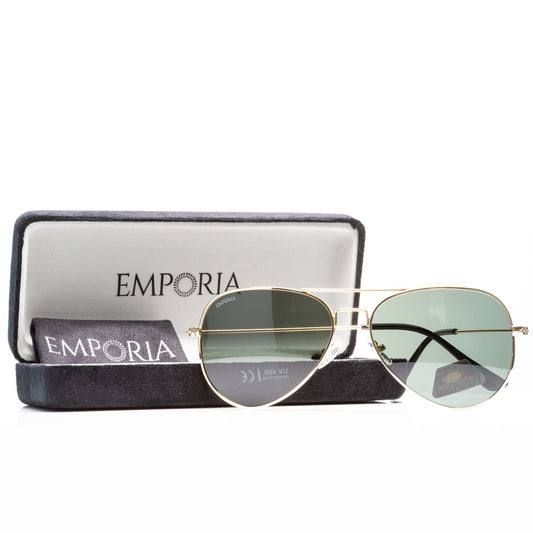 Emporia Italy - Okulary przeciwsłoneczne Aviator "ORIGINAL", spolaryzowane okulary przeciwsłoneczne z twardym etui i ściereczką do czyszczenia, klasyczne ciemnozielone soczewki, złota oprawka