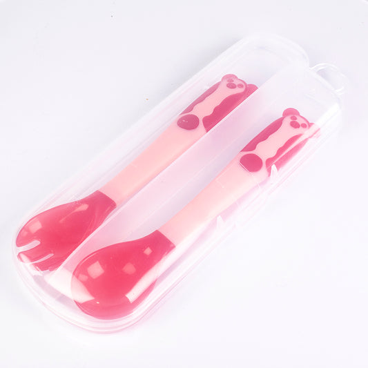 Zestaw łyżek i widelców reagujących na ciepło, zginany, nie zawiera BPA, kolor: różowy