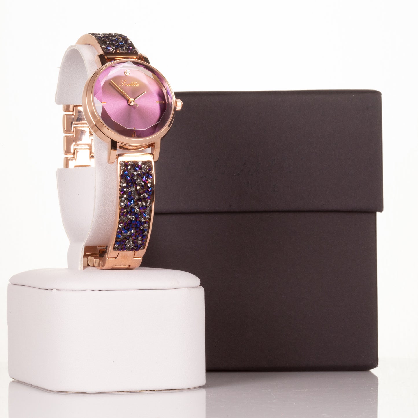 Wysokiej jakości zegarek ze stopu z mechanizmem Miyota i pudełkiem prezentowym, tarcza w kolorze fioletowym