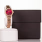 Wysokiej jakości zegarek ze stopu aluminium z mechanizmem Miyota, w pudełku prezentowym, tarcza w kolorze rubinowej czerwieni