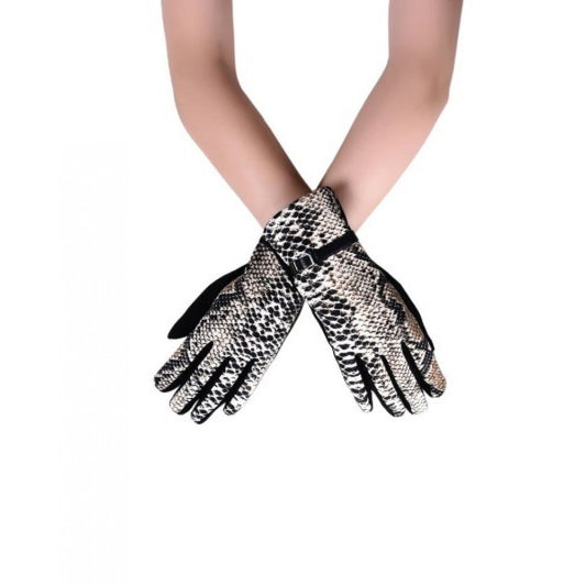 Rękawiczki z nadrukiem i klamrą wężowej skóry z palcem do ekranów dotykowych, czarne, jeden rozmiar