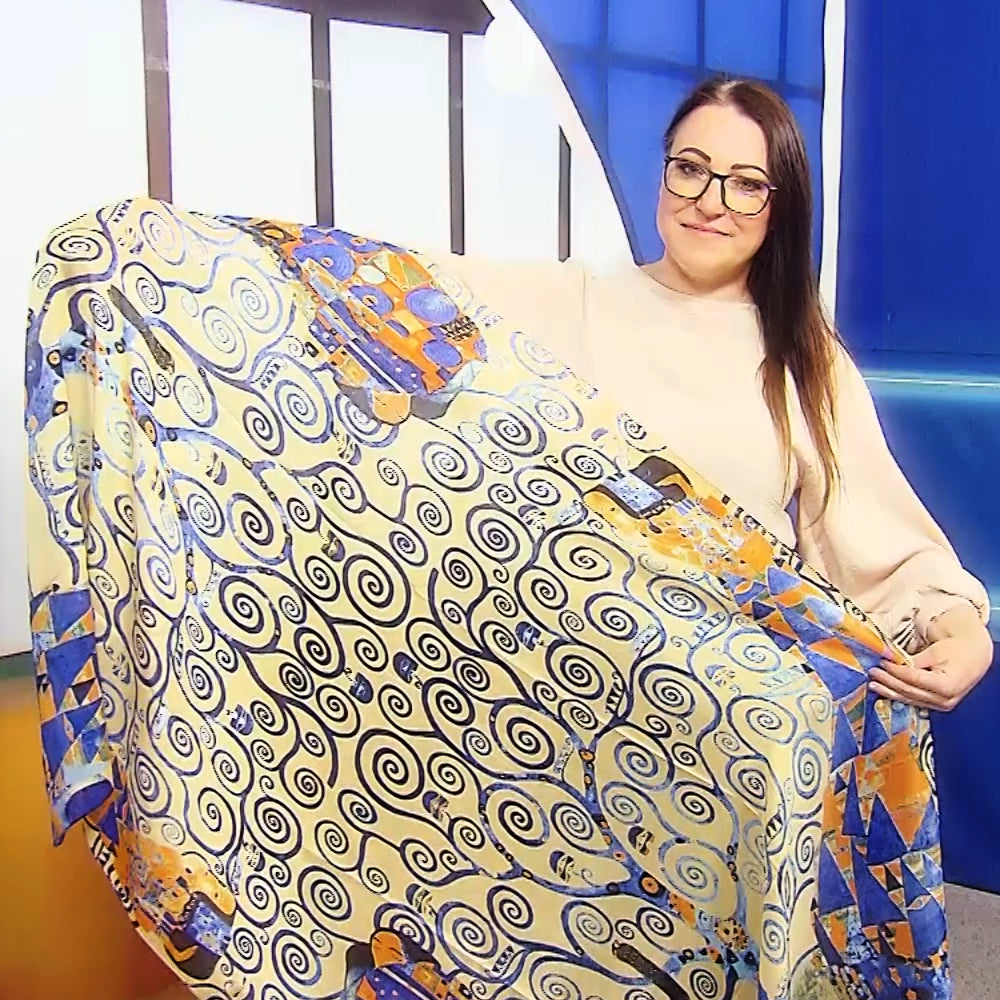 100% Jedwabny Szal, 90 cm x 180 cm, Klimt - Impresjonistyczne Drzewo Życia
