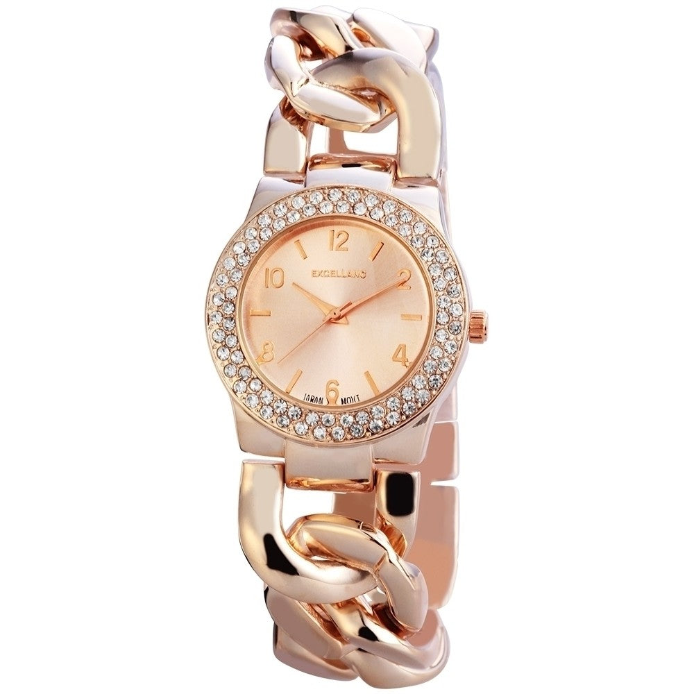 Damski zegarek na rękę Excellanc z metalowym paskiem, kolor różowego złota, wysokiej jakości struktura kwarcowa, tarcza w kolorze różowego złota