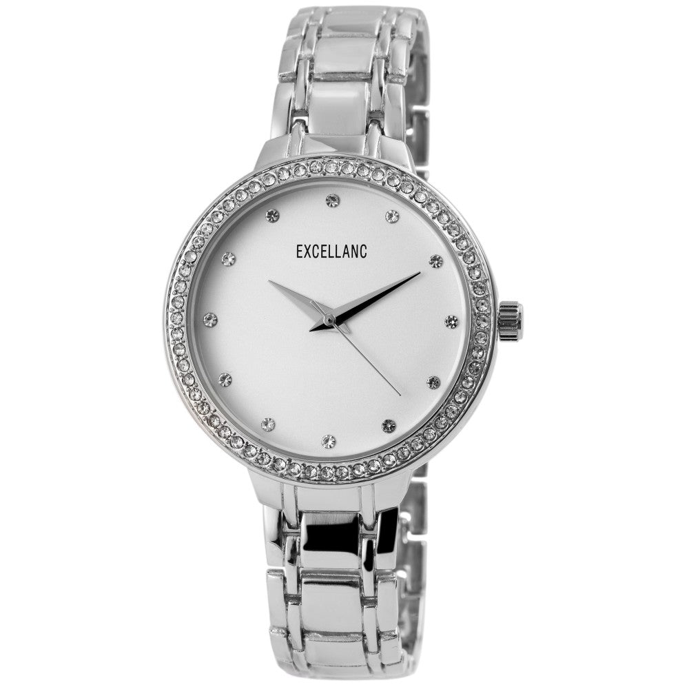 Damski zegarek na rękę Excellanc z metalowym paskiem, w kolorze srebrnym, wysokiej jakości struktura kwarcowa, tarcza w kolorze srebrnym