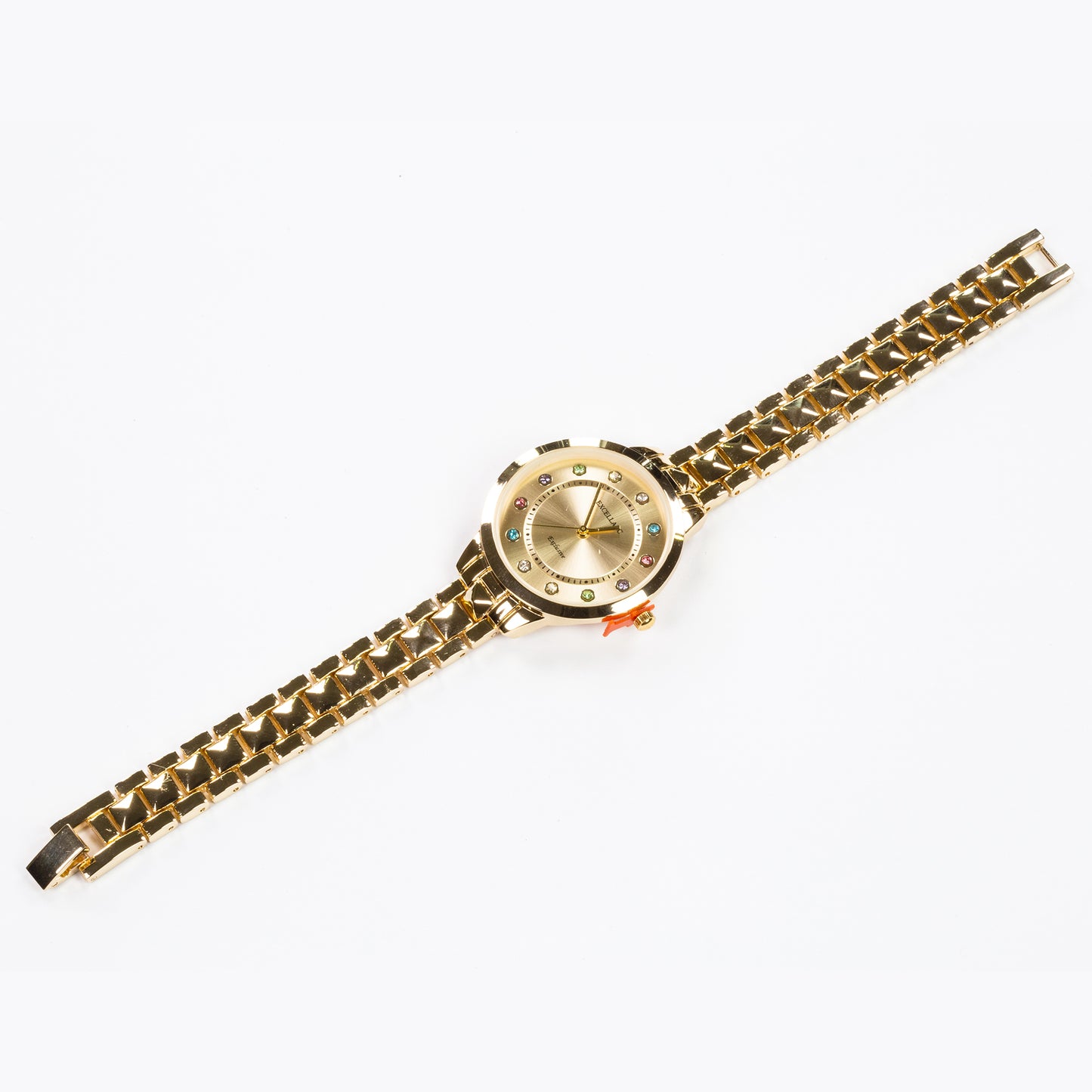 Zestaw zegarków damskich Excellanc z 5 parami kolczyków i 1 naszyjnikiem z wielokolorowymi kryształami Emporia, w kolorze złotym