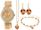 Zestaw damskich zegarków prezentowych Excellanc z bransoletą i naszyjnikiem ze złotymi kryształami Emporia w kształcie serca, w kolorze złotym