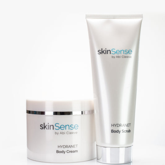 SkinSense 2 Step Body Prep & Prime Collection: zestaw kremu do ciała SkinSense 400ml i peelingu do ciała 200ml