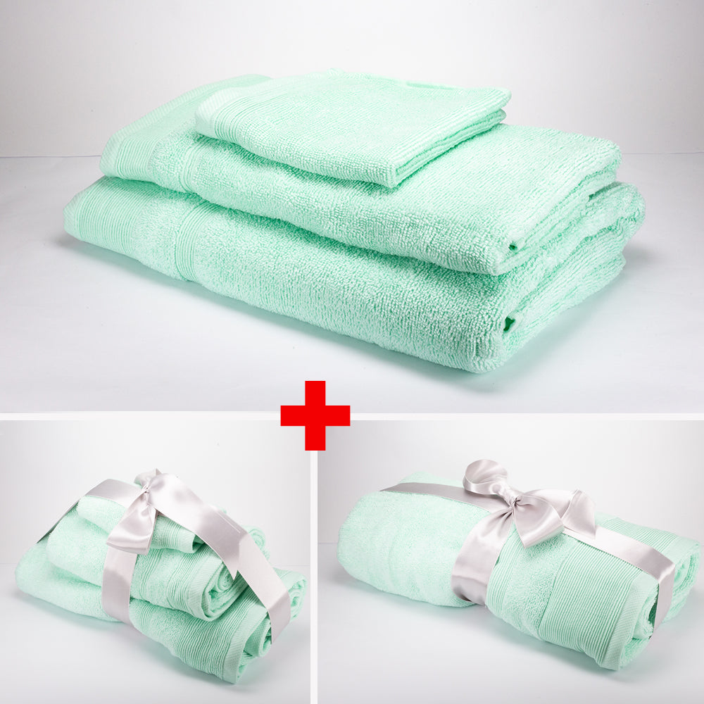1 + 1 Prezent 3-częściowy zestaw ręczników 100% z mikrobawełny, 500 GSM, miętowy 1 