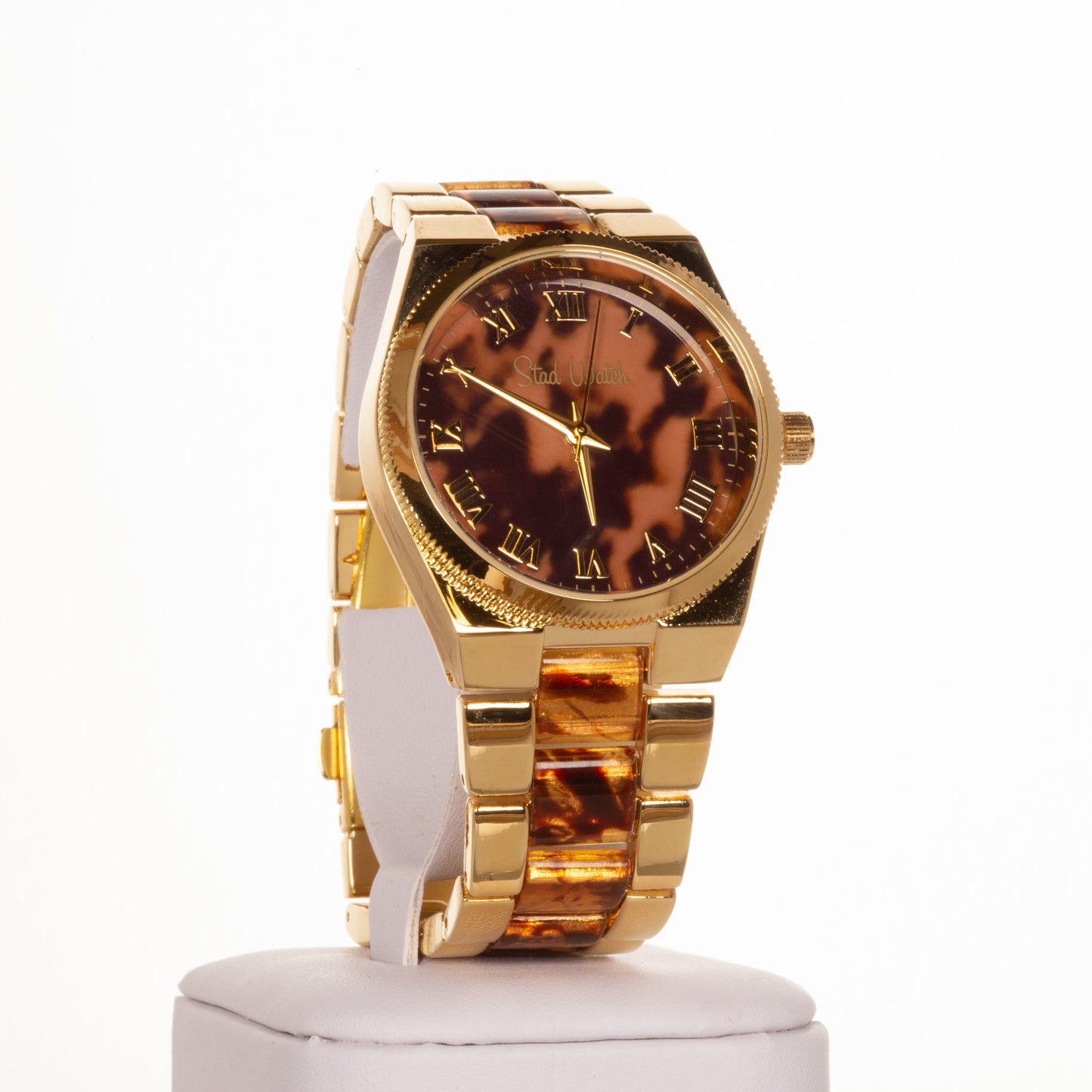 Złoty damski zegarek ze stopu metali lekkich z tygrysimi paskami i rzymską tarczą