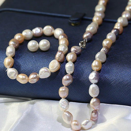 Zestaw ze srebra próbe 925 z szarą kolorową perłą słodkowodną