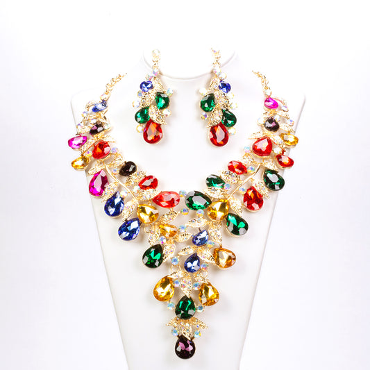 Zestaw pozłacane z kolorowym kryształem emporia® ( Naszyjnik+Kolczyki )