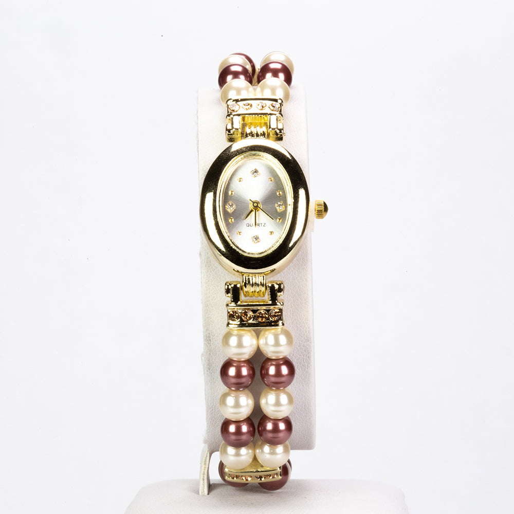 3-częściowy zestaw pozłacanego kwarcowego zegarka ze stopu, naszyjnika i kolczyków z białymi i żółtymi kryształami Emporia, biała tarcza