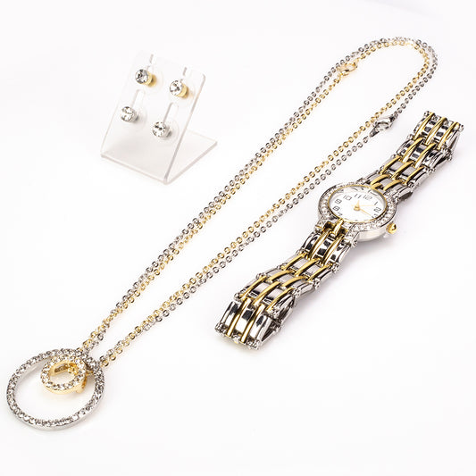 Zestaw pozłacane z białym kryształem emporia® ( Naszyjnik+Kolczyki+Zawieszka )