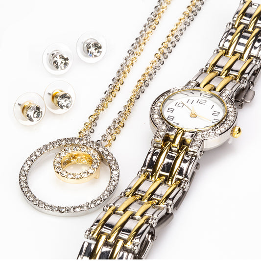 Zestaw pozłacane z białym kryształem emporia® ( Naszyjnik+Kolczyki+Zawieszka )