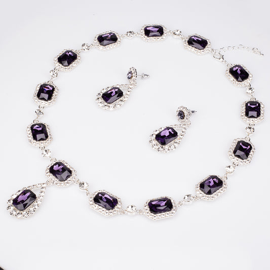 Zestaw pozłacane z purpurowym kryształem emporia® i białym kryształem emporia® ( Naszyjnik+Kolczyki )