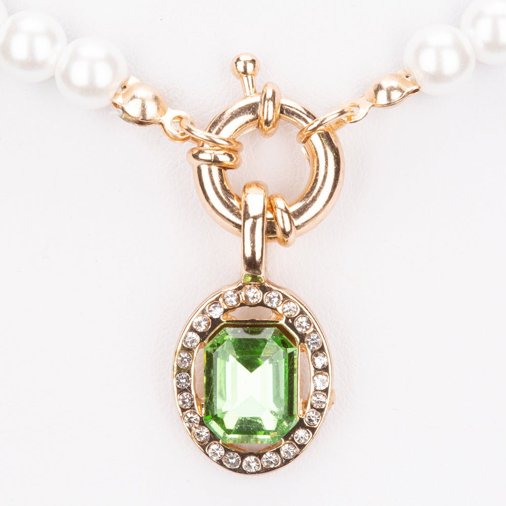 Naszyjnik z pozłacanych szklanych pereł z 3 wymiennymi wisiorkami z czerwonymi/niebieskimi/zielonymi kryształami Emporia®