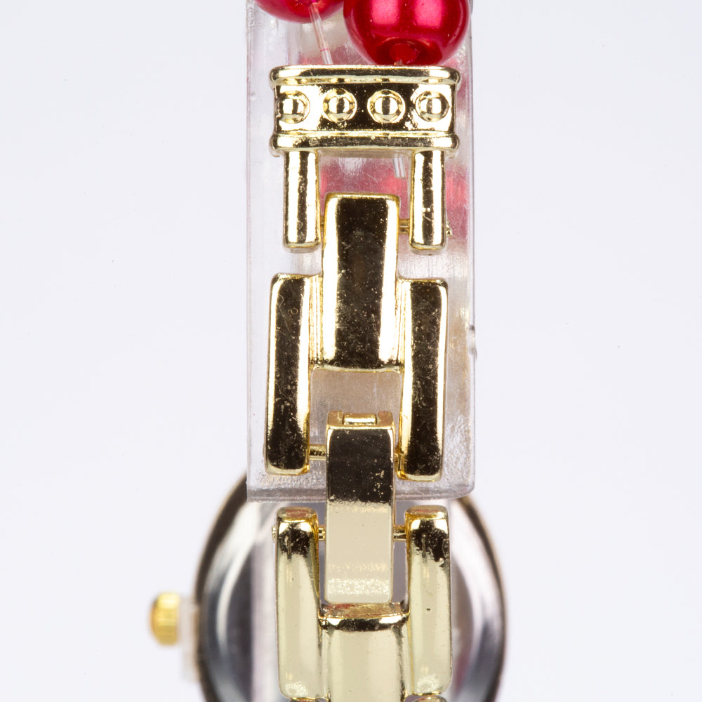 Zestaw pozłacane z biała perłą i czerwonym kryształem emporia® (Naszyjnik+Kolczyki+Bransoletka)
