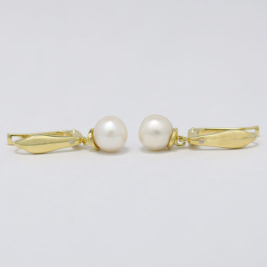 Kolczyki srebrne pozłacane z perłą słodkowodną i białym cyrkonem