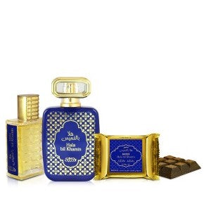 50 ml Woda Perfumowana + 20 ml Olejku Perfumeryjnego + 40 g Bakhoor Zestaw Prezentowy Hala Bil Khamis Drzewno-Korzenno-Kwiatowy Zapach dla Kobiet i Mężczyzn