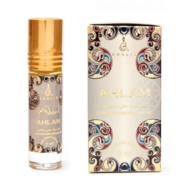 6 ml Olejek perfumowany Ahlam Orientalny, karmelowo- sandałowy zapach dla mężczyzn 1 