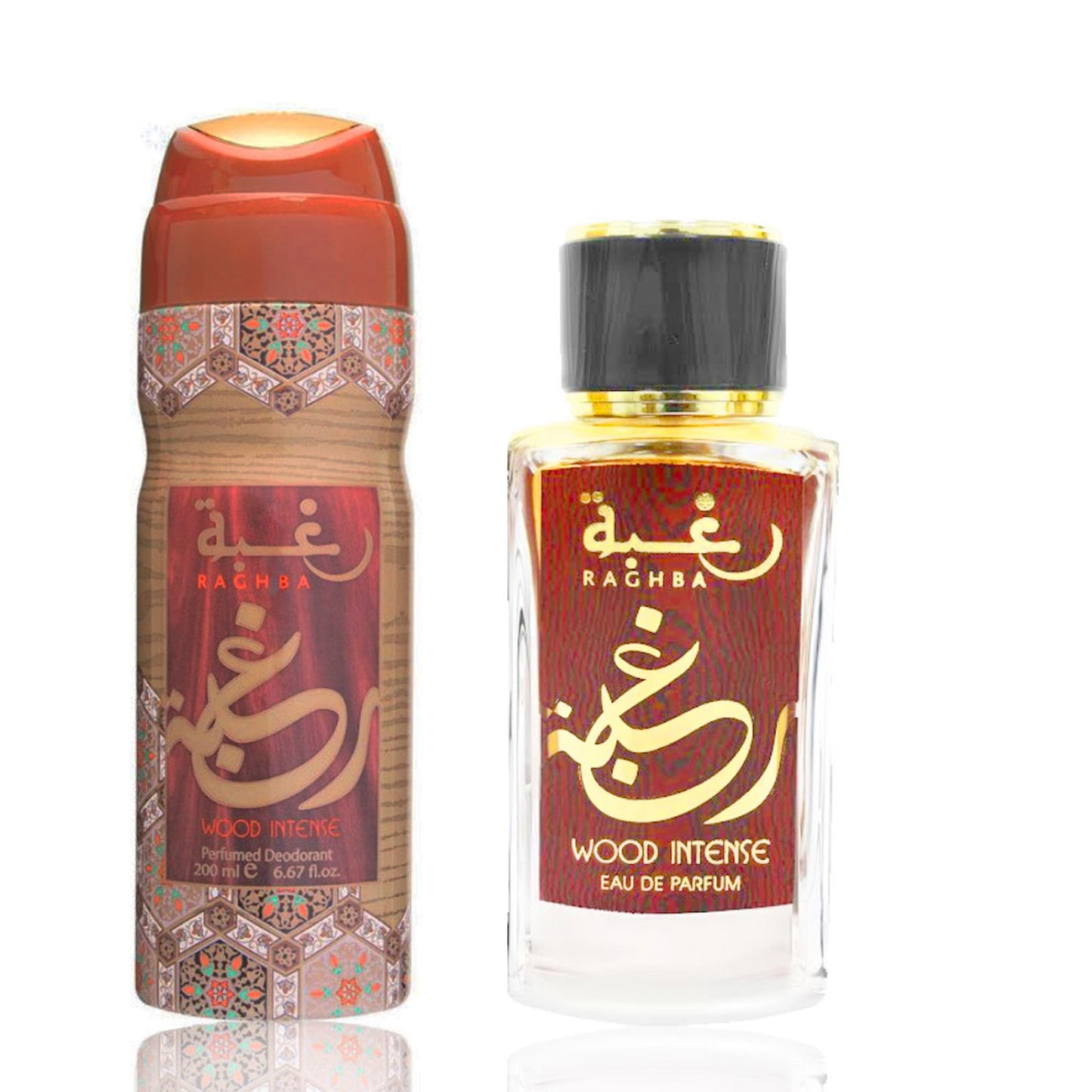 100 ml Woda Perfumowana Raghba Intensywnie drzewny + 200 ml Dezodorant dla mężczyzn o intensywnie orienatalno- słodkim zapachu