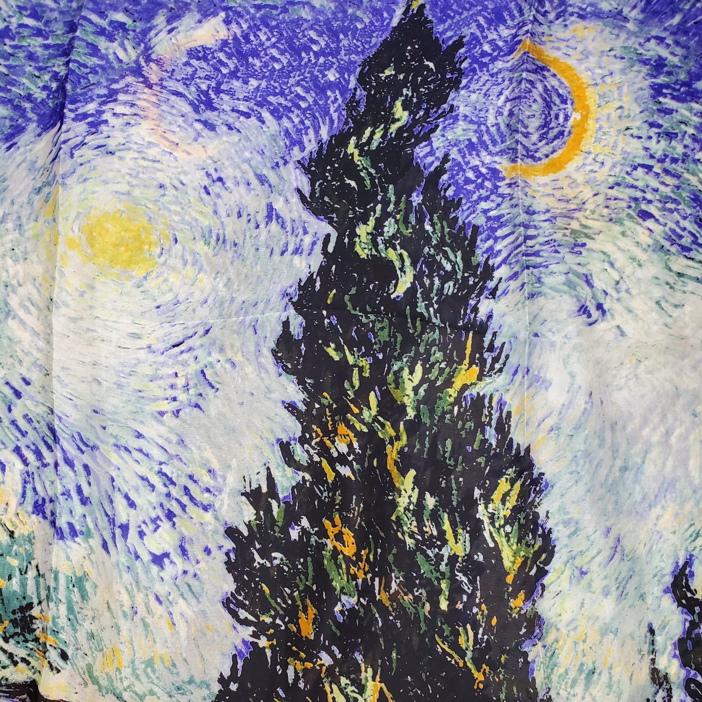 100% jedwabny szal, 90 cm x 180 cm, Van Gogh Cyprys i gwiazda