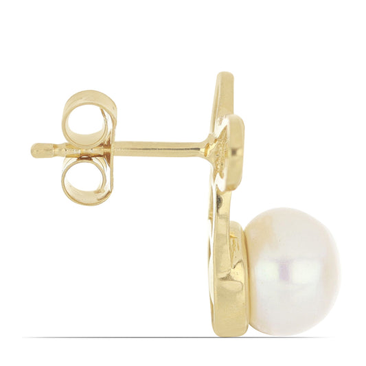 Kolczyki srebrne pozłacane z białą perłą słodkowodną