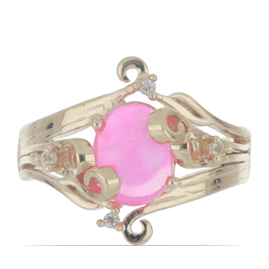 Pierścionek srebrny pozłacany z różowym opalem i białym topazem