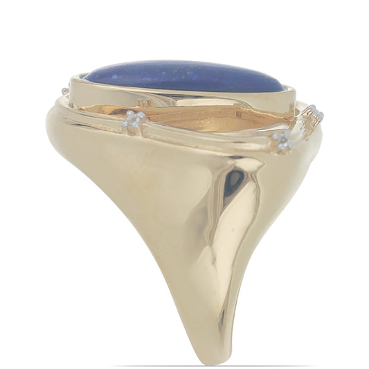 Pierścionek srebrny pozłacany z lapis lazuli i białym topazem