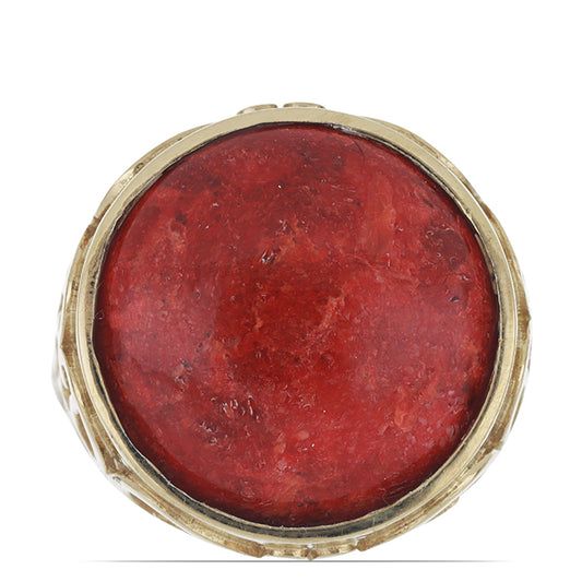 Pierścionek srebrny pozłacany z czerwoną gąbką koralową