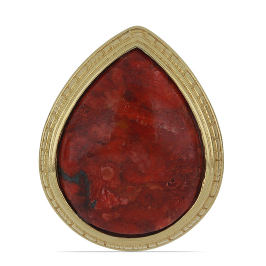 Pierścionek srebrny pozłacany z czerwoną gąbką koralową
