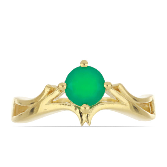 Pierścionek srebrny pozłacany z zielonym agatem