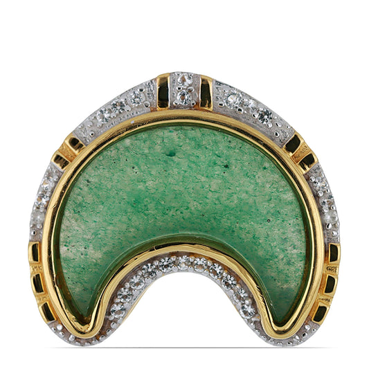 Pierścionek srebrny pozłacany z zielonym awenturinem i białym topazem
