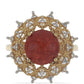 Pierścionek srebrny pozłacany z czerwoną gąbką koralową i białym topazem