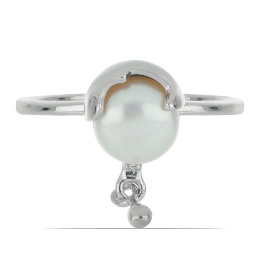 Pierścionek ze srebra próby 925 z białym diamentem i białą perłą słodkowodną