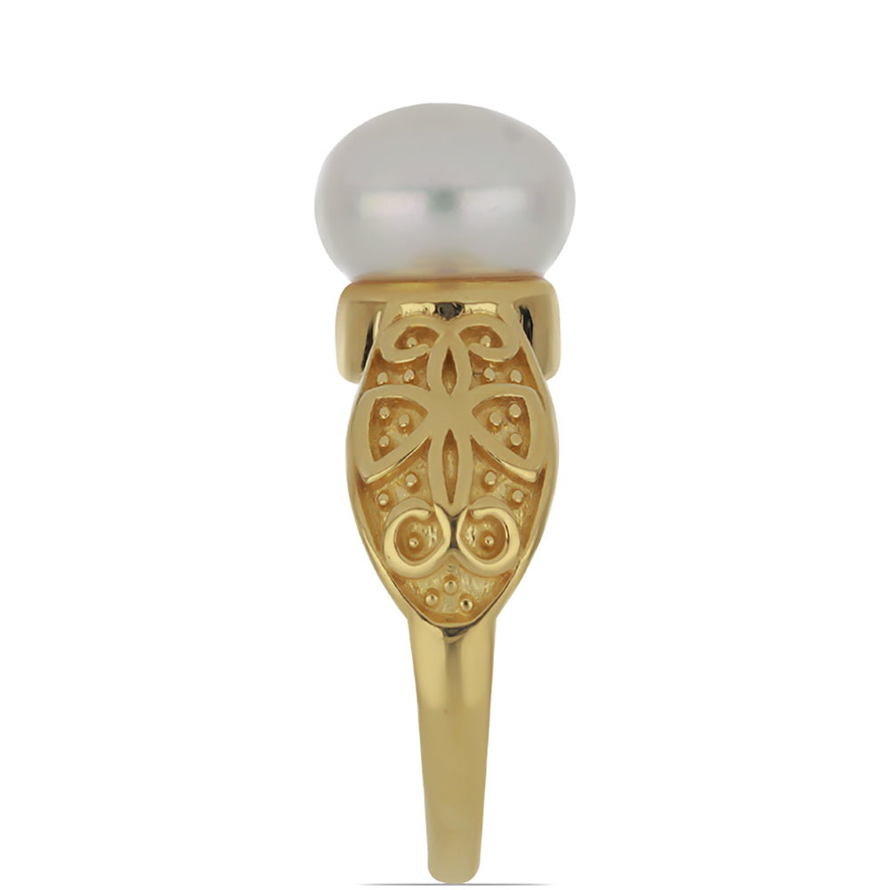 Pierścionek srebrny pozłacany z białą perłą słodkowodną