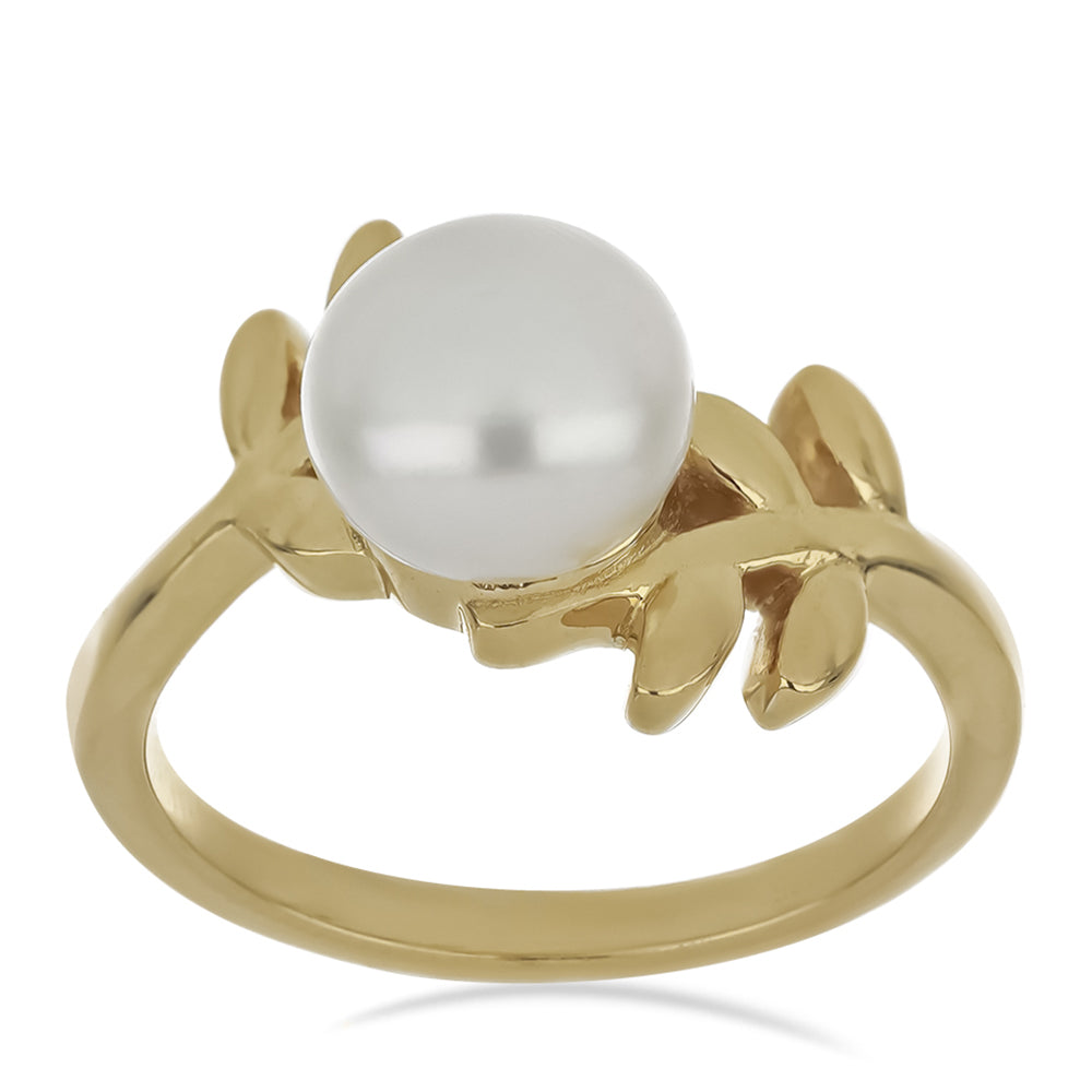 Pierścionek srebrny pozłacany z białą perłą słodkowodną
