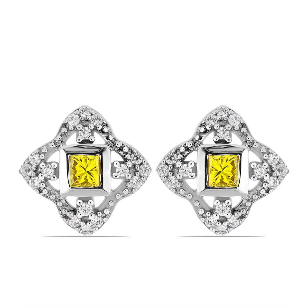 Kolczyki ze srebra próbe 925 z żółtym diamentem i białym cyrkonem