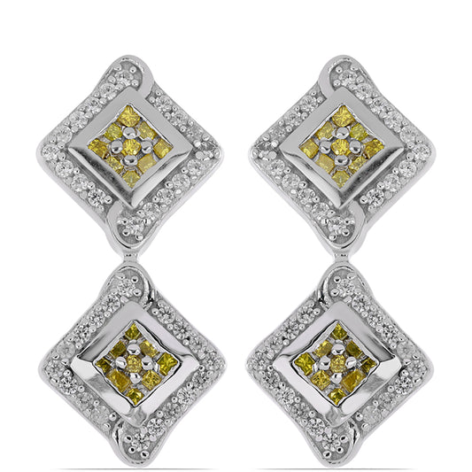 Kolczyki ze srebra próbe 925 z żółtym diamentem i białym cyrkonem