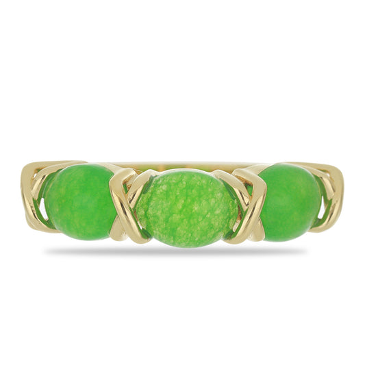 Pierścionek srebrny pozłacany z zielonym jadeitem