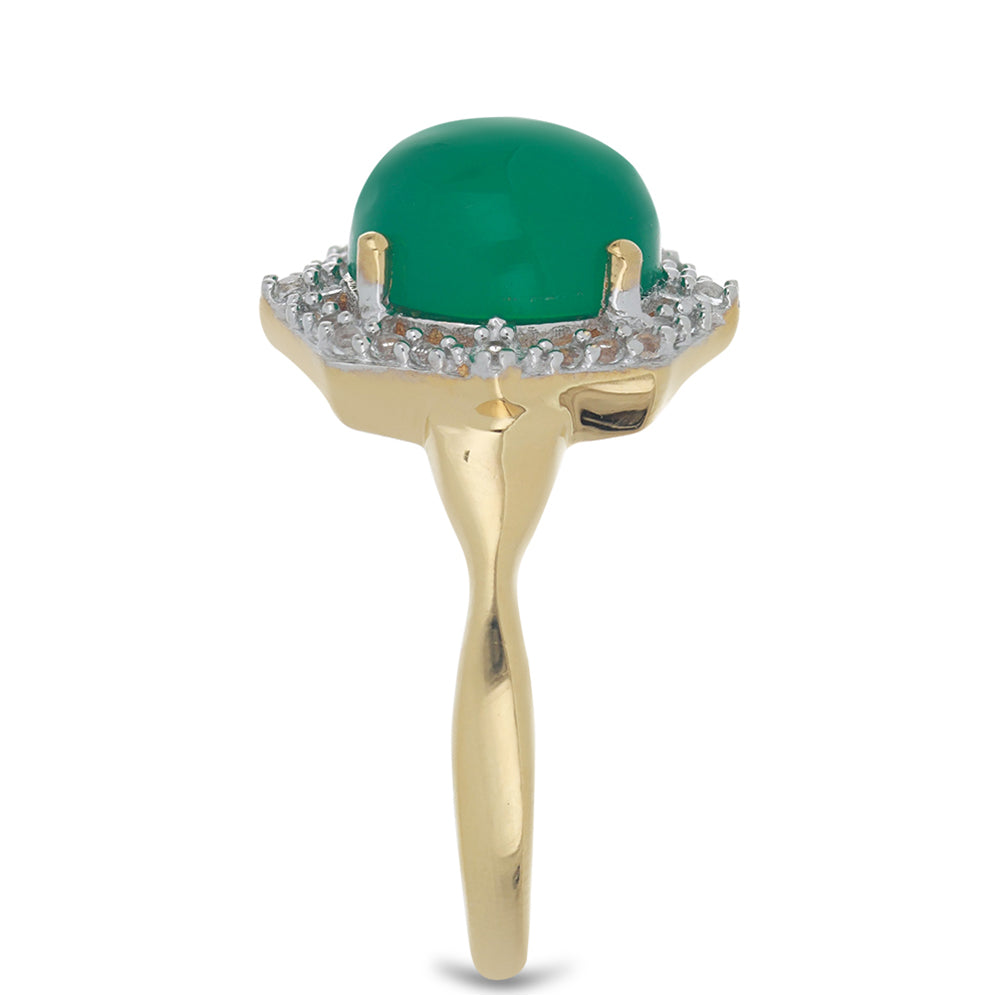 Pierścionek srebrny pozłacany z zielonym onyksem i białym topazem