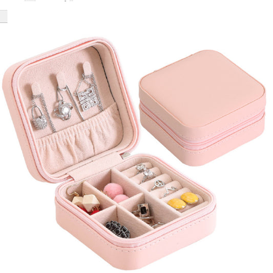Pudełko na biżuterię ze skóry PU i aksamitu, różowe